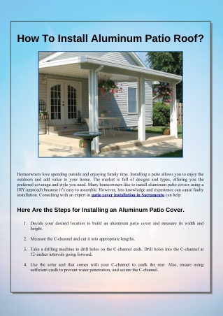 Steps for Installing an Aluminum Patio Covers