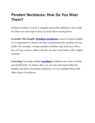 Pendant Necklaces: How Do You Wear Them?