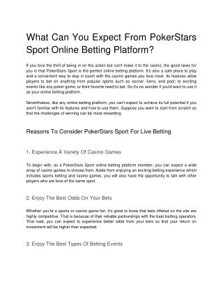 What Can You Expect From PokerStars Sport Online Betting Platform?