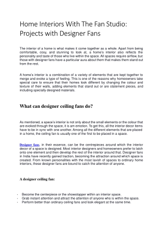 Home Interiors With The Fan Studio: Projects with Designer Fans