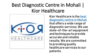 Best Diagnostic Centre in Mohali | Kior Healthcare