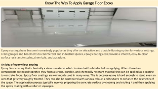 Know The Way To Apply Garage Floor Epoxy