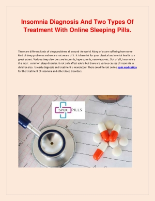 Insomnia Diagnosis and two types of treatment with online sleeping pills.