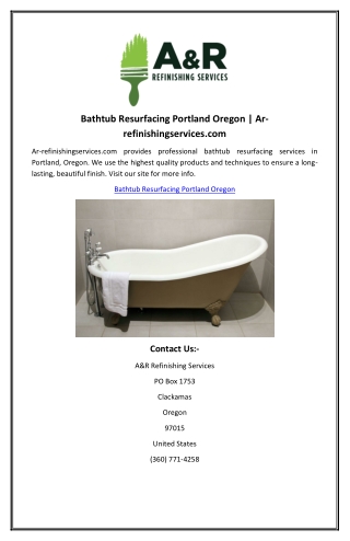 Bathtub Resurfacing Portland Oregon | Ar-refinishingservices.com