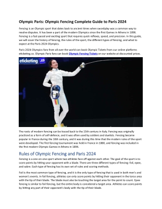 Olympic Paris Olympic Fencing Complete Guide to Paris 2024