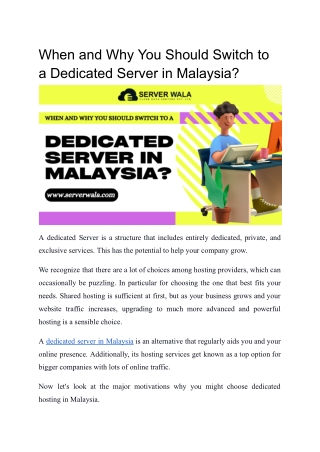Guide to When and Why Should You Switch to a Dedicated Server in Malaysia