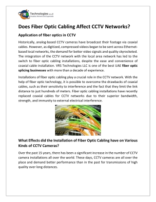 Does Fiber Optic Cabling Affect CCTV Networks?