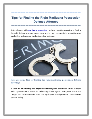 Tips for Finding the Right Marijuana Possession Defense Attorney