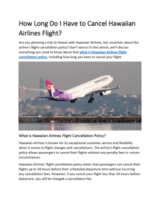 How Long Do I Have to Cancel Hawaiian Airlines Flight