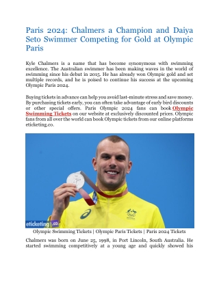 Paris 2024 Kyle Chalmers a Champion and Daiya Seto Swimmer Competing for Gold at Olympic Paris