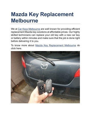 Mazda Key Replacement Melbourne