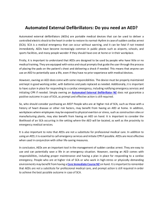 Automated External Defibrillators: Do you need an AED?