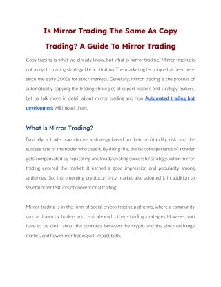 Is Mirror Trading The Same As Copy Trading