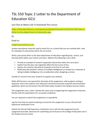 TSL 550 Topic 2 Letter to the Department of Education GCU