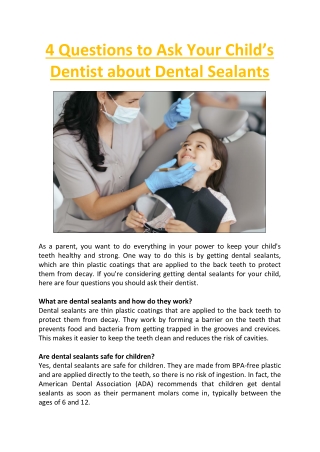 4 Questions to Ask Your Child’s Dentist about Dental Sealants - West Vaughan Den