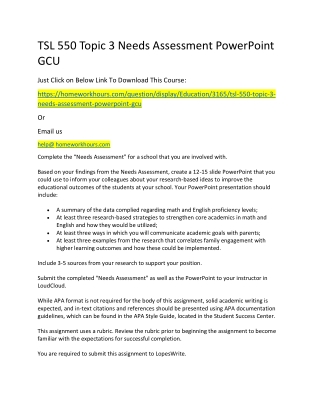 TSL 550 Topic 3 Needs Assessment PowerPoint GCU