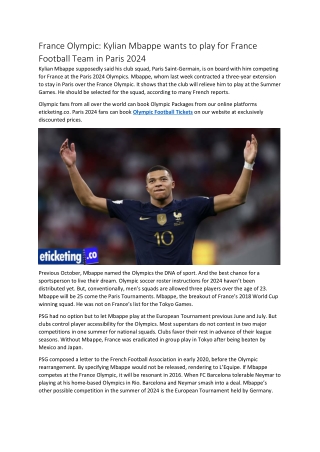 France Olympic Kylian Mbappe wants to play for France Football Team in Paris 2024