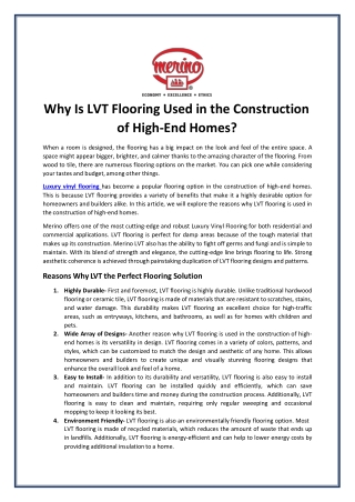 Why Is LVT Flooring Used in the Construction of High-End Homes