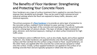 The Benefits of Floor Hardener