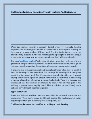 Cochlear Implantation: Operation, Types Of Implants, And Indications