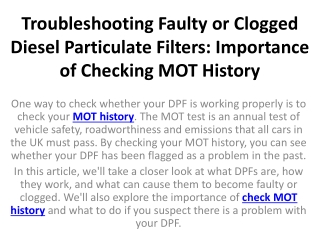 Troubleshooting Faulty or Clogged Diesel Particulate Filters: Importance of Chec