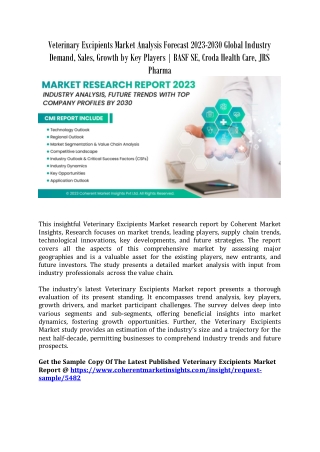 Veterinary Excipients Market Analysis Forecast 2023