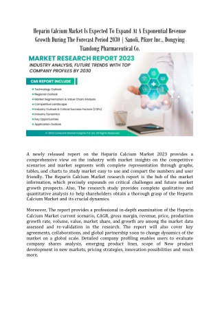 Heparin Calcium Market Is Expected To Expand 2030