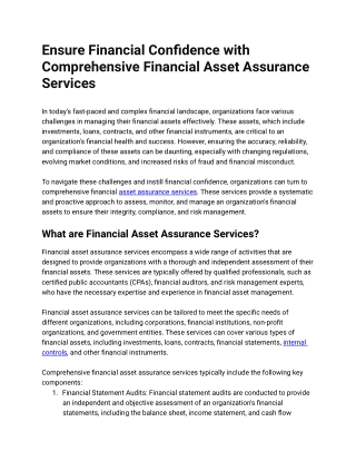 Ensure Financial Confidence with Comprehensive Financial Asset Assurance Services