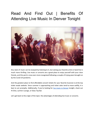 Read And Find Out | Benefits Of Attending Live Music In Denver Tonight