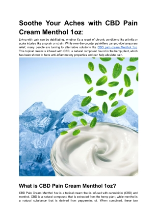 Soothe Your Aches with CBD Pain Cream Menthol 1oz_