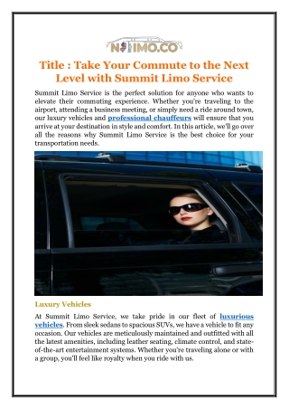 Take Your Commute to the Next Level with Summit Limo Service