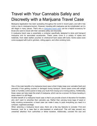 Travel with Your Cannabis Safely and Discreetly with a Marijuana Travel Case