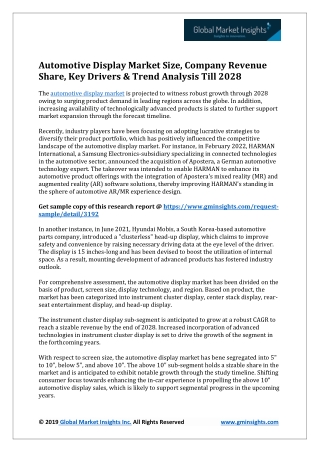 Automotive Display Market Size, Trends, Key Companies, Revenue Share 2028