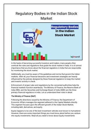 Regulatory Bodies in the Indian Stock Market