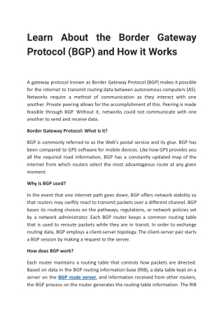Learn About the Border Gateway Protocol (BGP) and How it Works