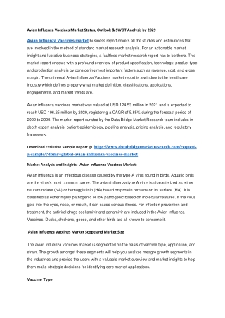 Avian Influenza Vaccines Market Status, Outlook & SWOT Analysis by 2029