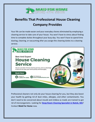 Benefits that professional house cleaning company provides