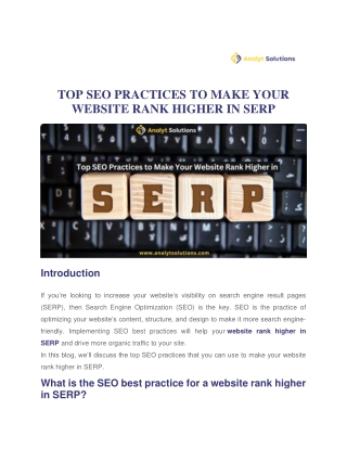 TOP SEO PRACTICES TO MAKE YOUR WEBSITE RANK HIGHER IN SERP