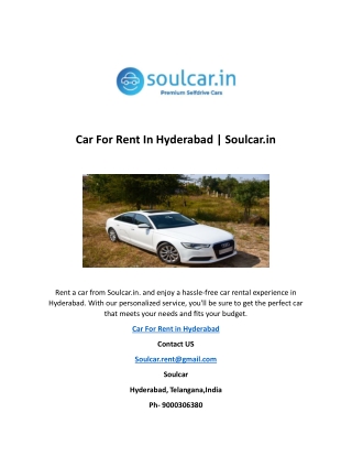 Car For Rent In Hyderabad | Soulcar.in