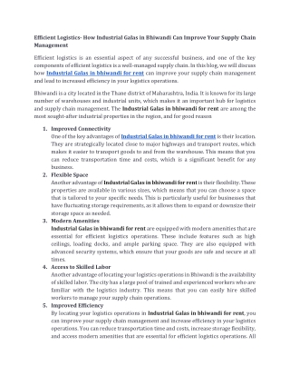 Efficient Logistics- How Industrial Galas in Bhiwandi Can Improve Your Supply Chain Management