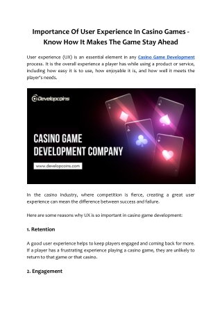 Importance Of User Experience In Casino Games - Know How It Makes The Game Stay Ahead