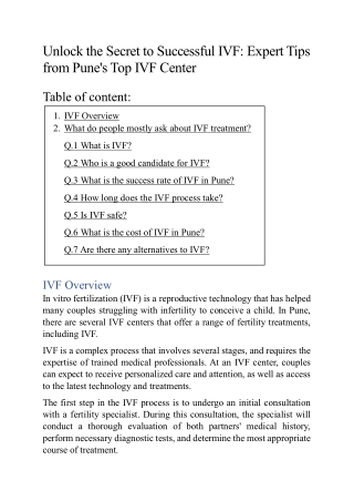 Unlock the Secret to Successful IVF: Expert Tips from Pune's Top IVF Center
