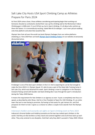 Salt Lake City Hosts USA Sport Climbing Camp as Athletes Prepare for Paris 2024