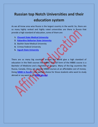 Russian top Notch Universities and their education system