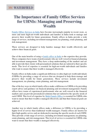 The Importance of Family Office Services for UHNIs Managing and Preserving Wealth