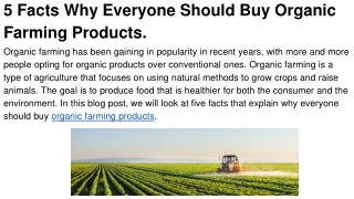 5 Facts Why Everyone Should Buy Organic Farming Products.