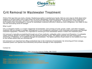 Grit Removal In Wastewater Treatment