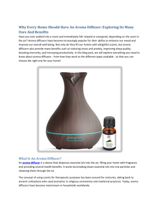 Why Every Home Should Have An Aroma Diffuser Exploring Its Many Uses And Benefits