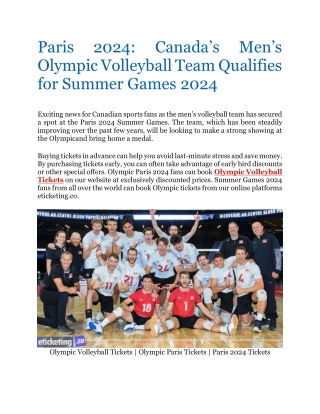 Paris 2024 Canada's Men's Olympic Volleyball Team Qualifies for Summer Games 2024