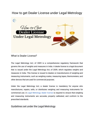 How to get Dealer License under Legal Metrology?